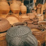 Jute and Rattan baskets in a market in Bali