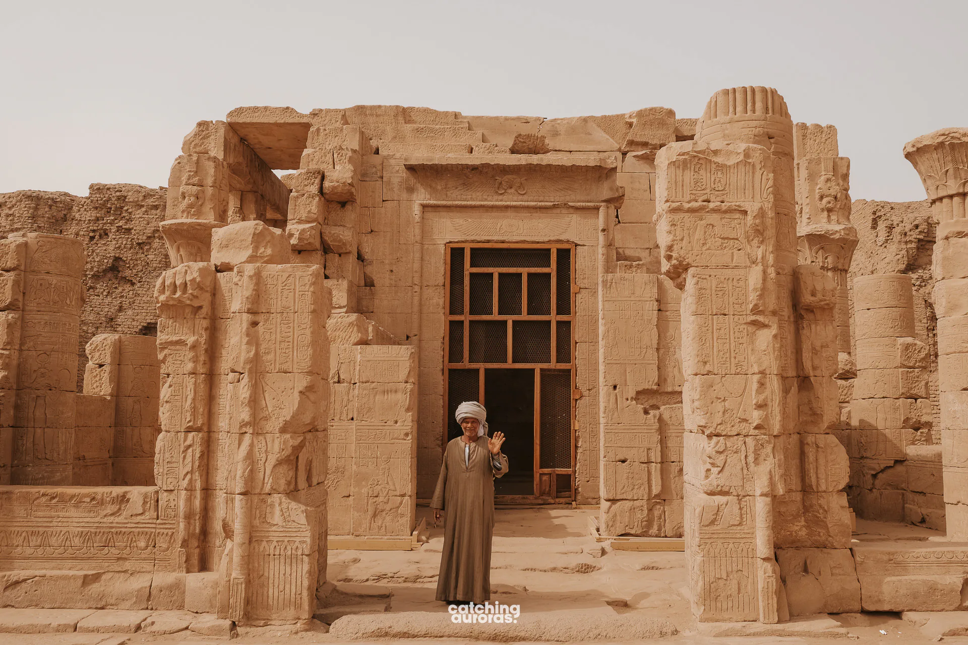 Carved columns and walls of the mammisi, or birth house, beside Edfu Temple.