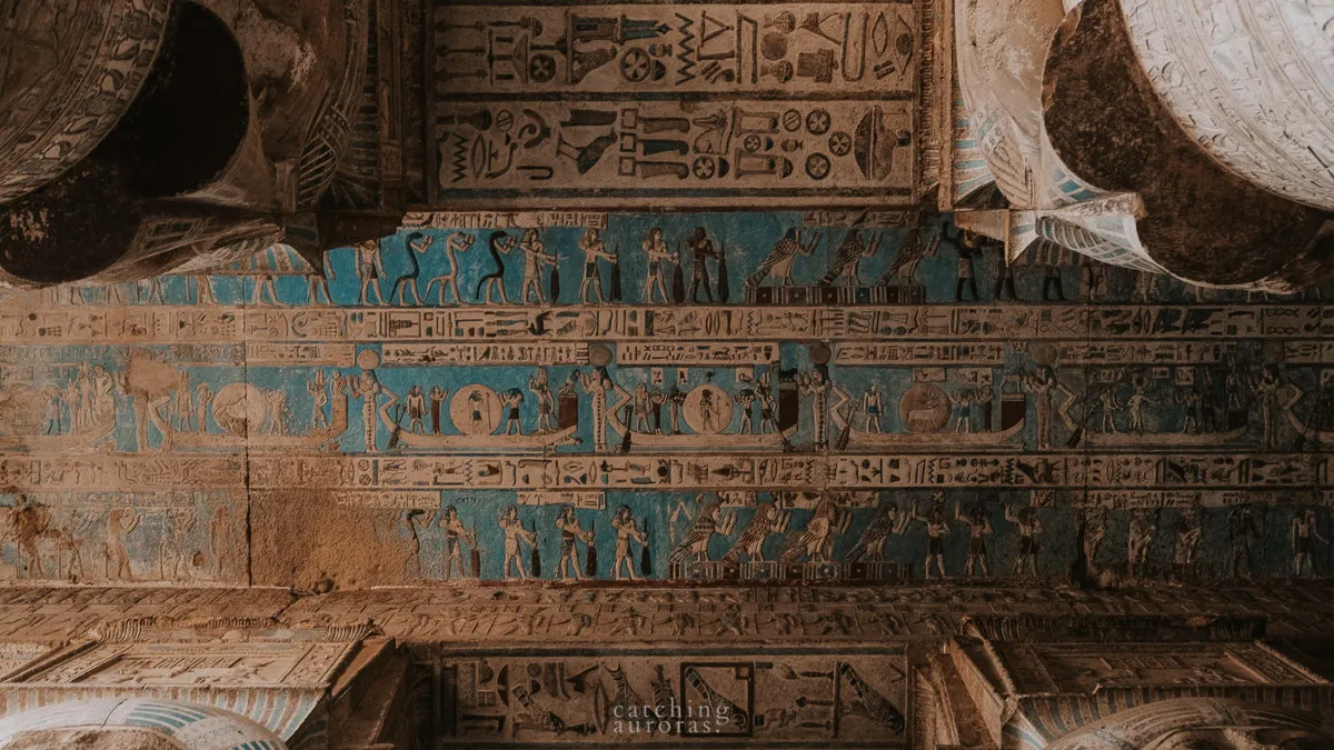 The colorful ceilings at Dendera