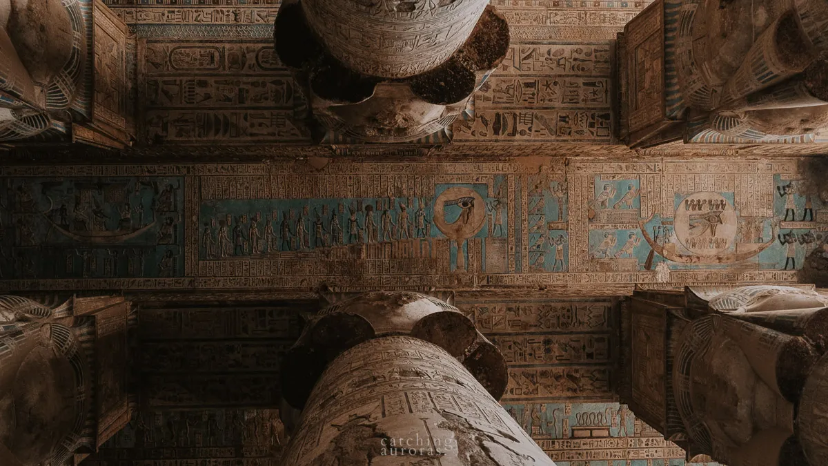 Astronomical ceiling with constellations inside the Temple of Hathor at Dendera Temple Egypt