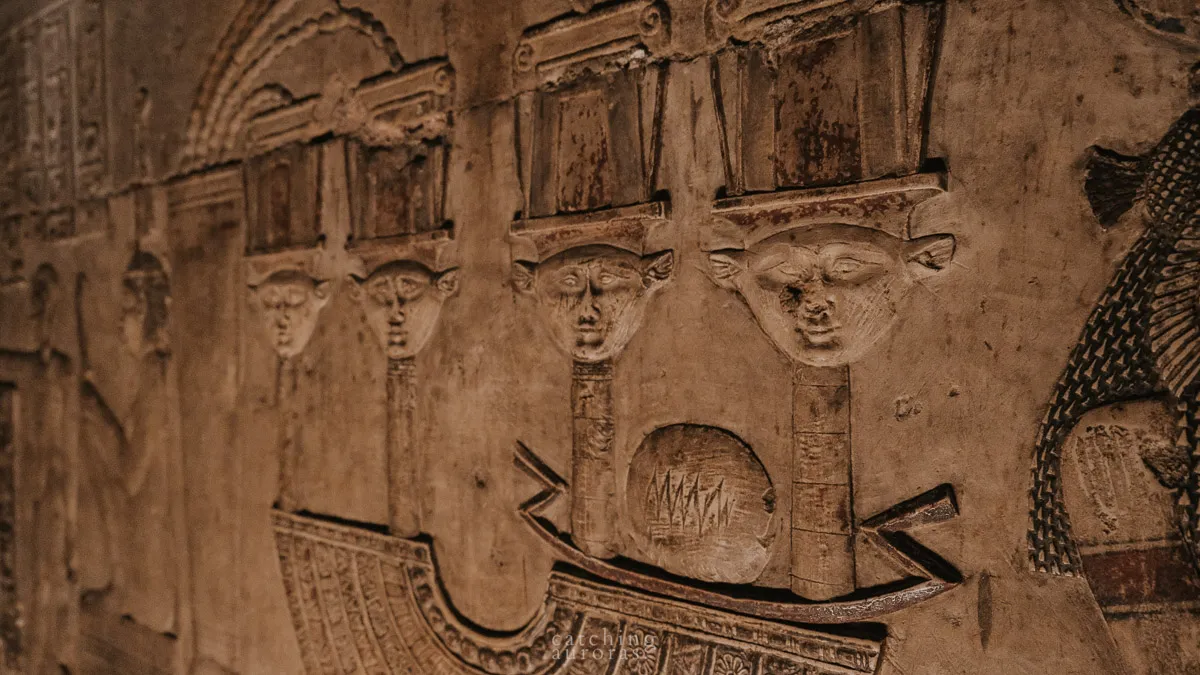 Hieroglyphs in the temple chambers in Dendera