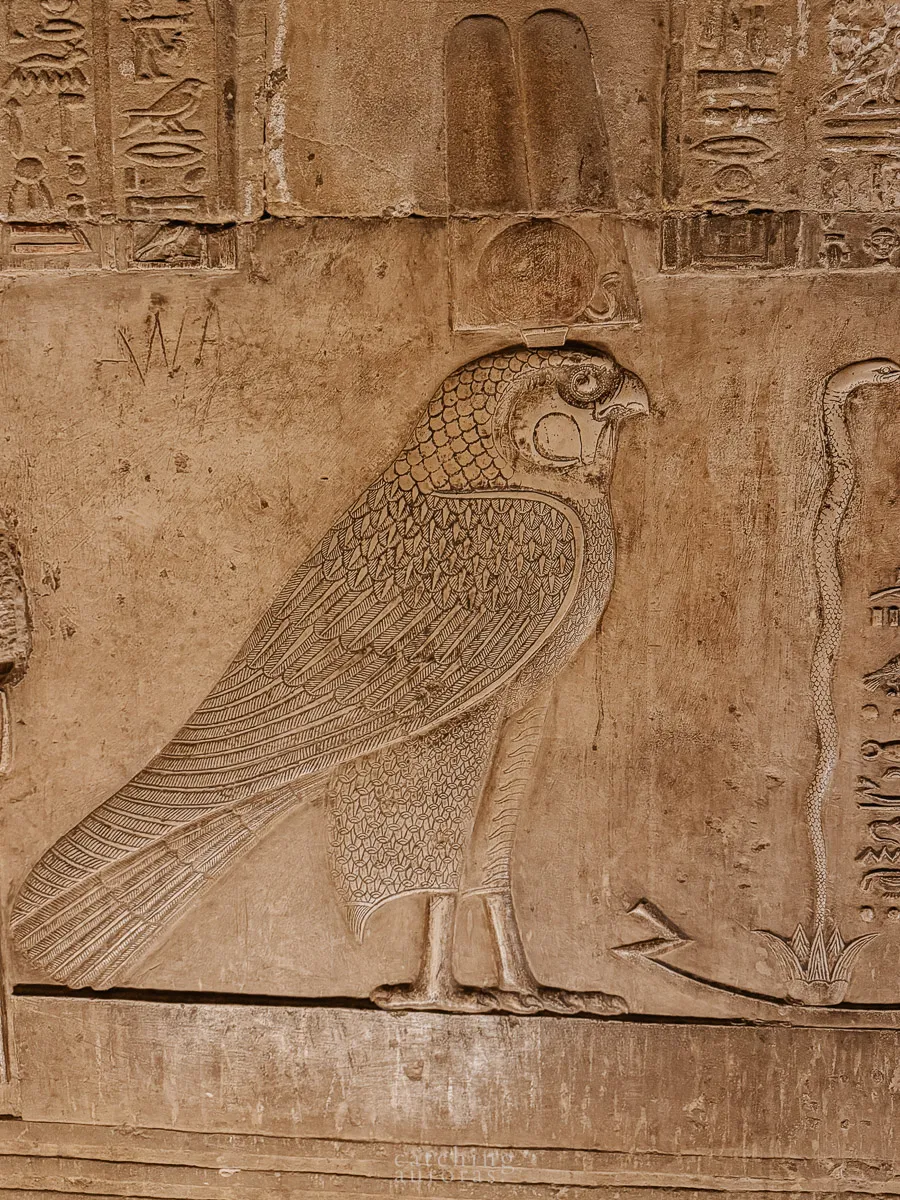 Intricately carved Horus inside the catacombs