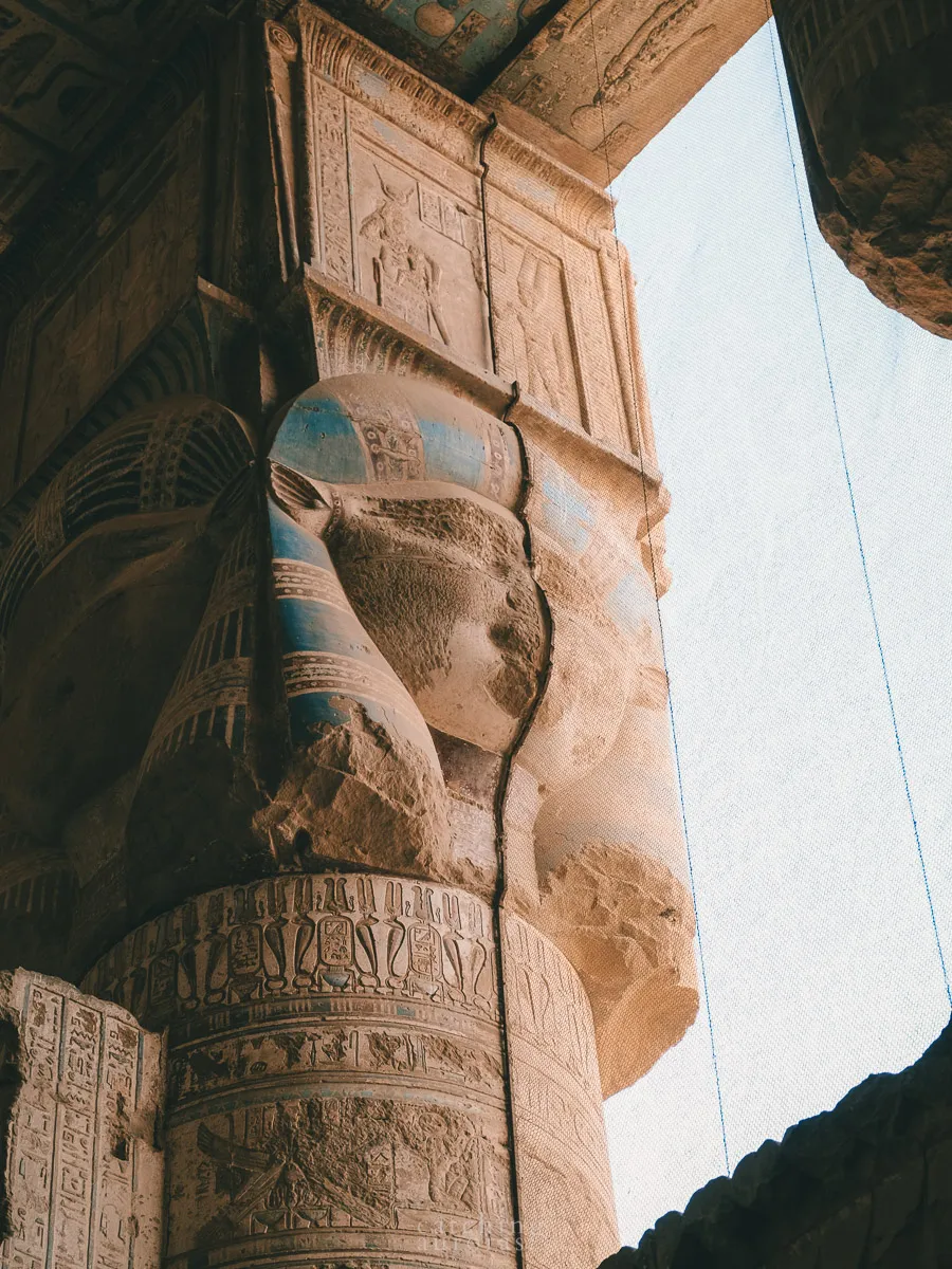 The face of Hathor on a pillar in Dendera