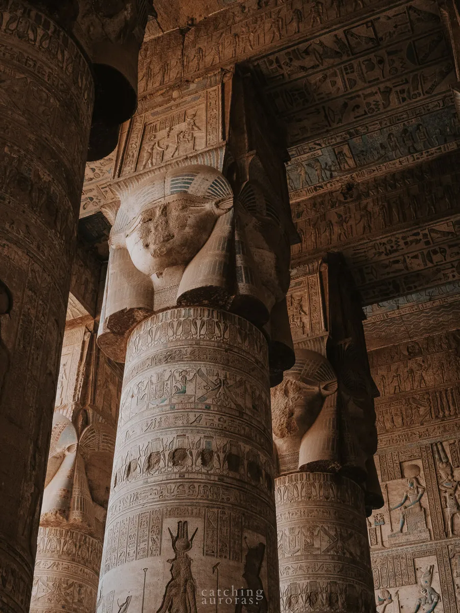 Hathor on the pillars in Dendera