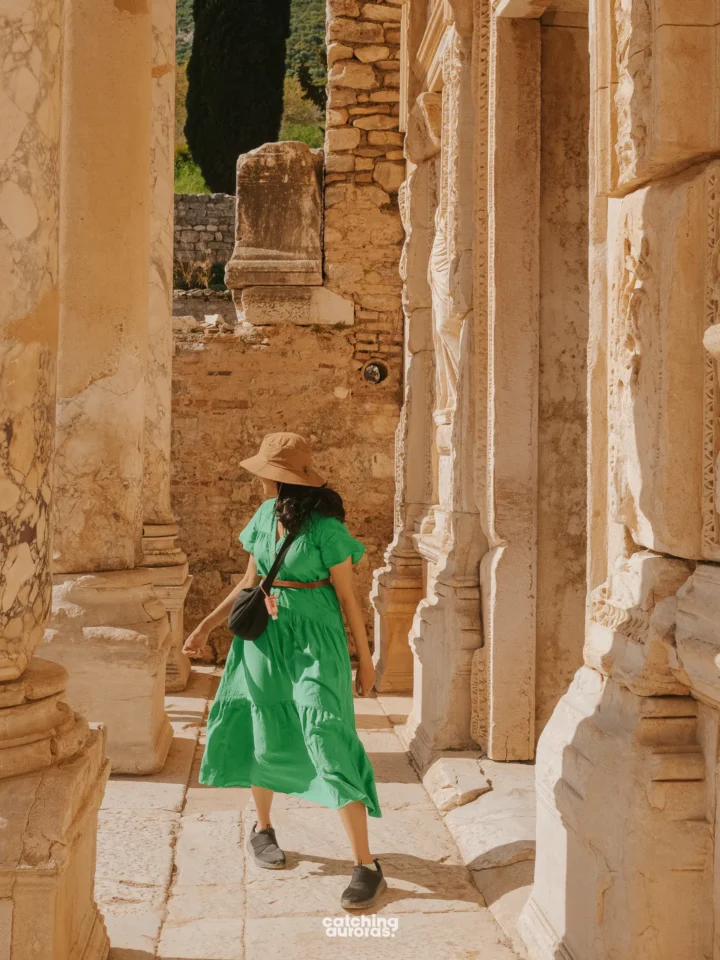 A girl walking in the Library of Celsus, Ephesus Ancient City