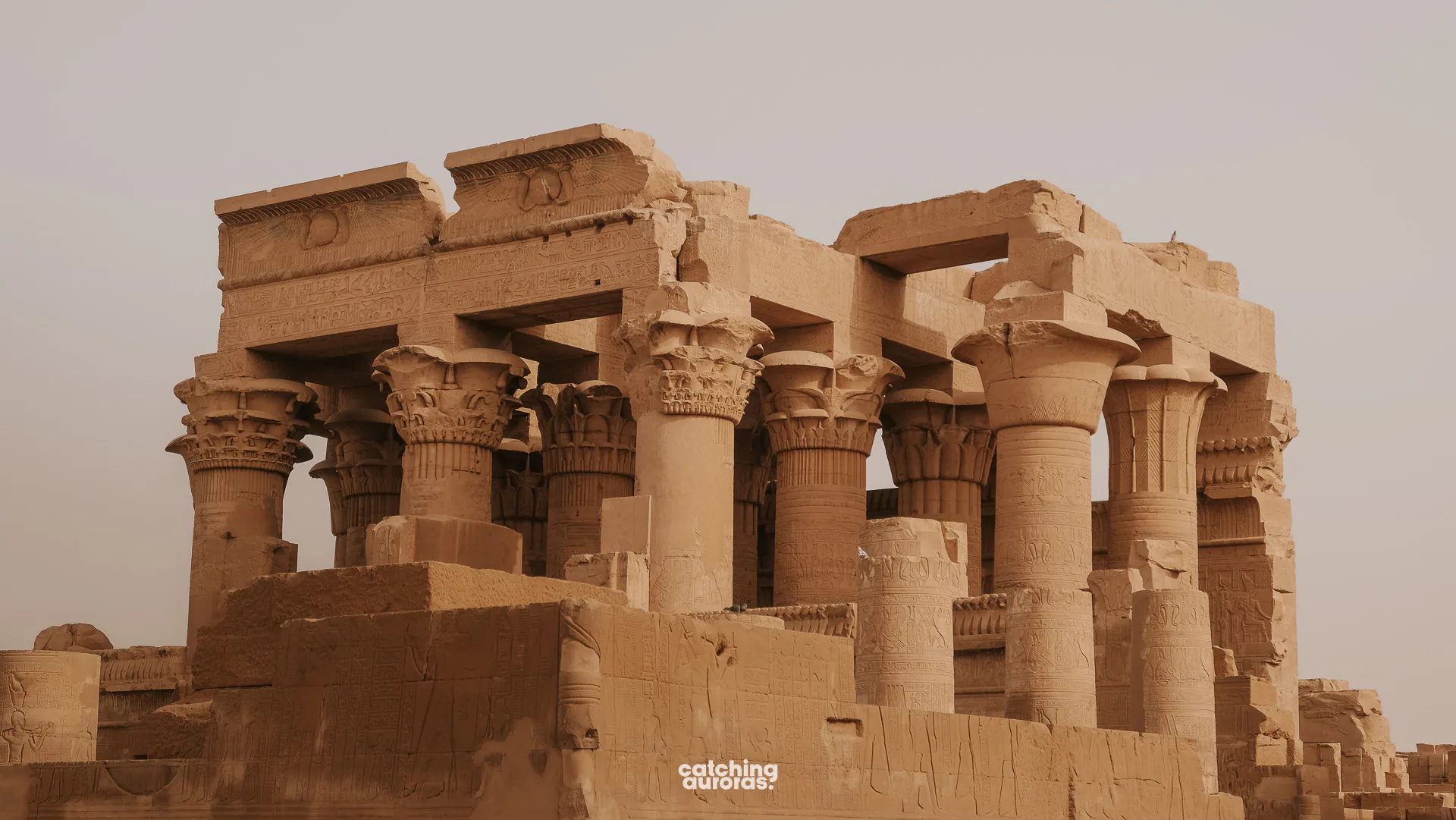 Front facade and columns of Kom Ombo Temple, dedicated to Sobek and Horus the Elder