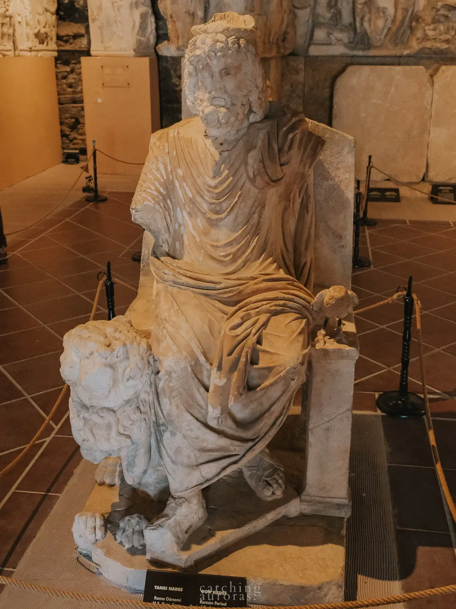 Hades sculpture in Pamukkale Musuem with a three headed dog Cerberes by his side