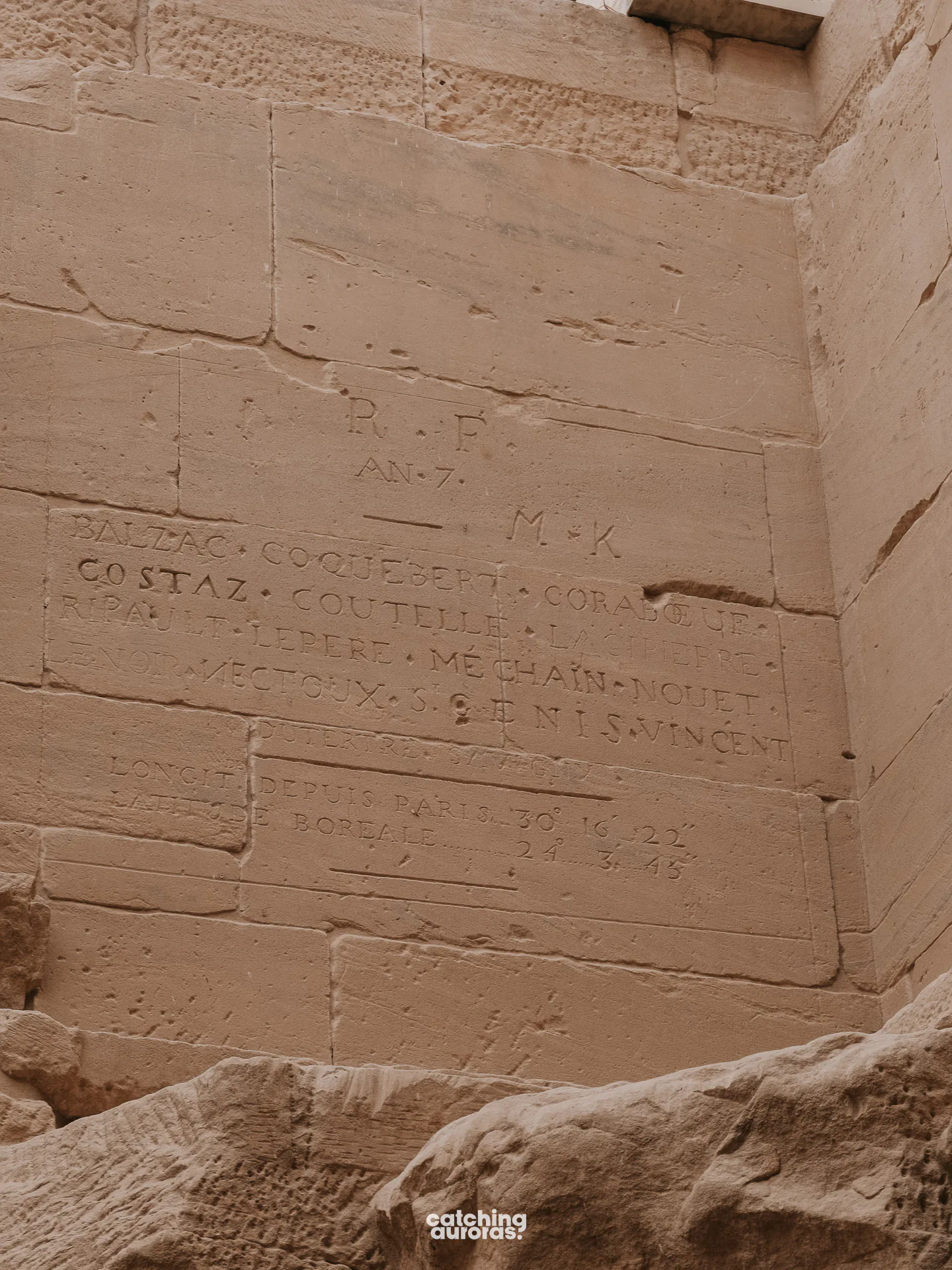 Historical commemorative graffiti left by Napoleon Bonaparte’s scientific expedition inside the Philae Temple in Egypt