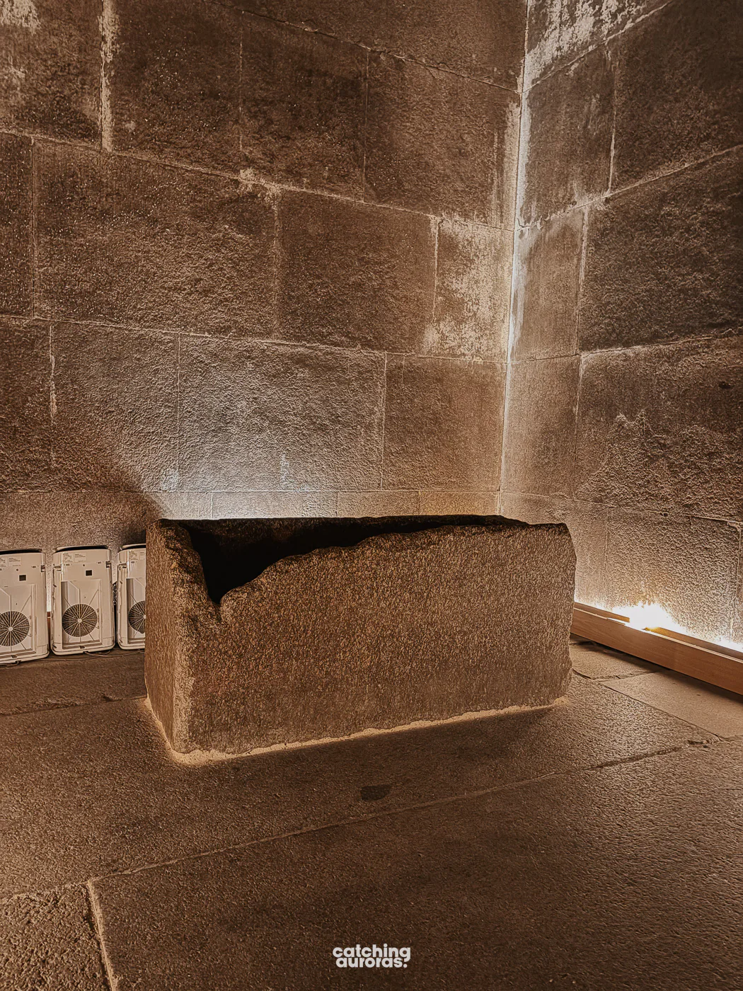 The empty sarcophagus inside the Great Pyramid of Khufu
