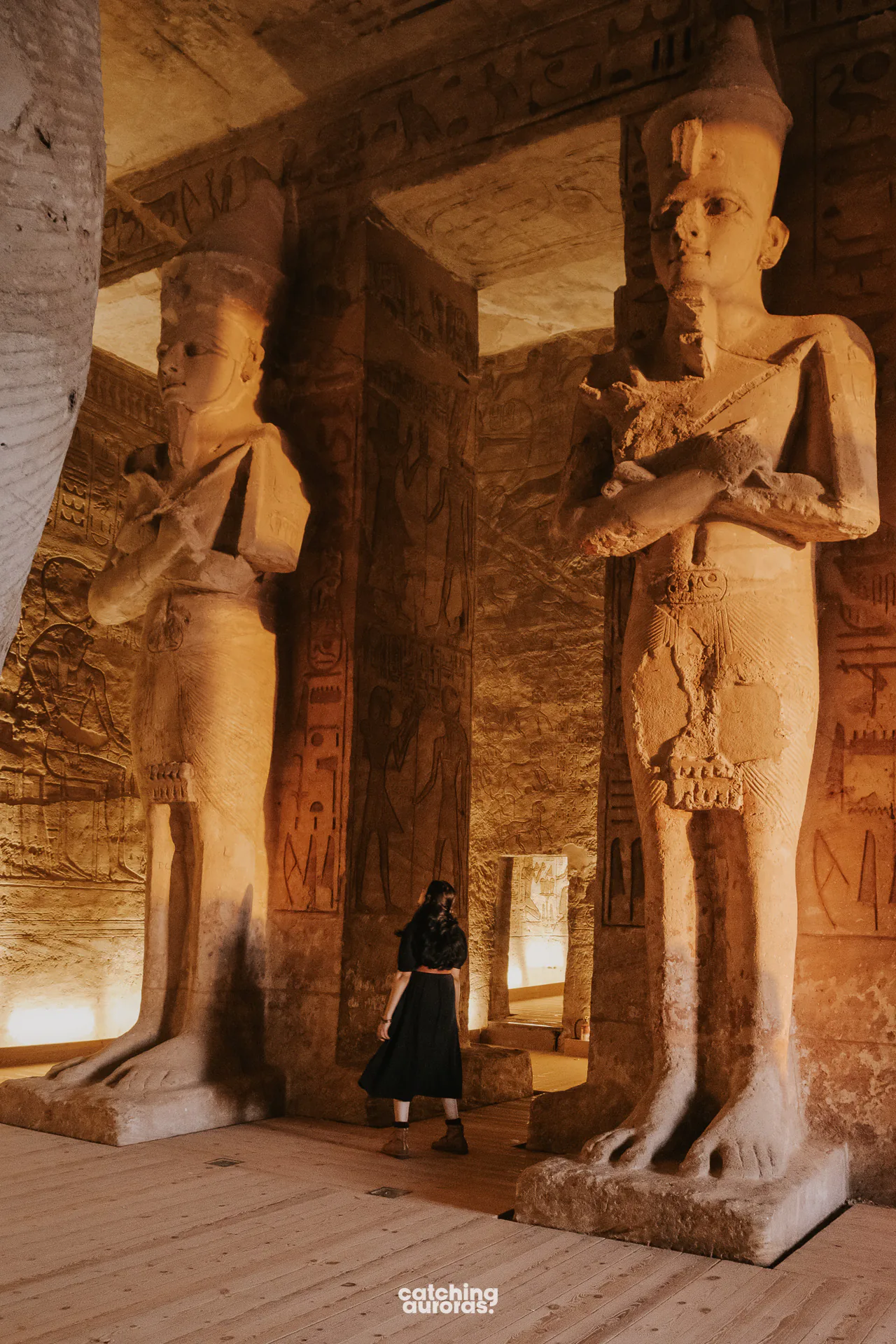 Walking through the interior hall of the Great Temple of Ramesses II at Abu Simbel on our 10 day Egypt Itinerary