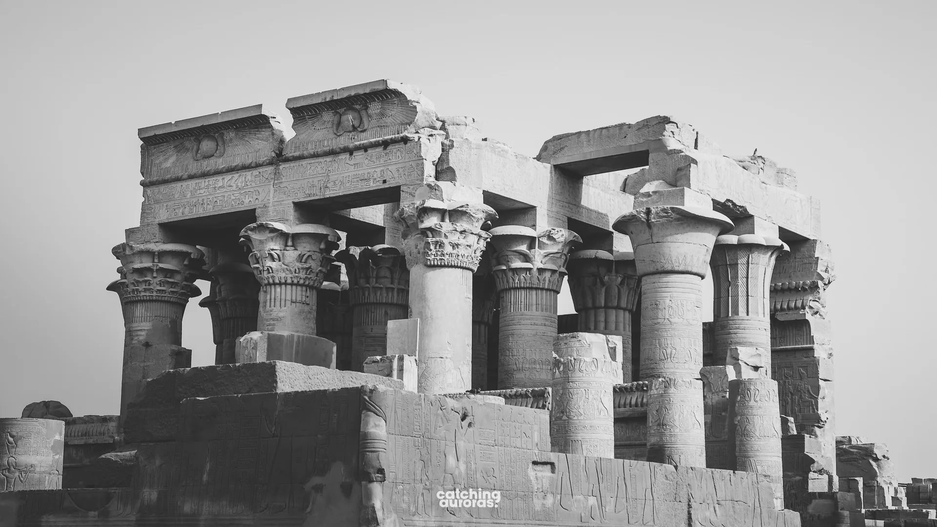 Front facade and columns of Kom Ombo Temple, dedicated to Sobek and Horus the Elder