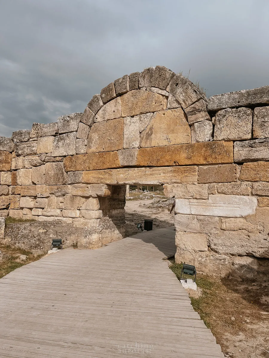A photo of an arched gate in Pamukkale