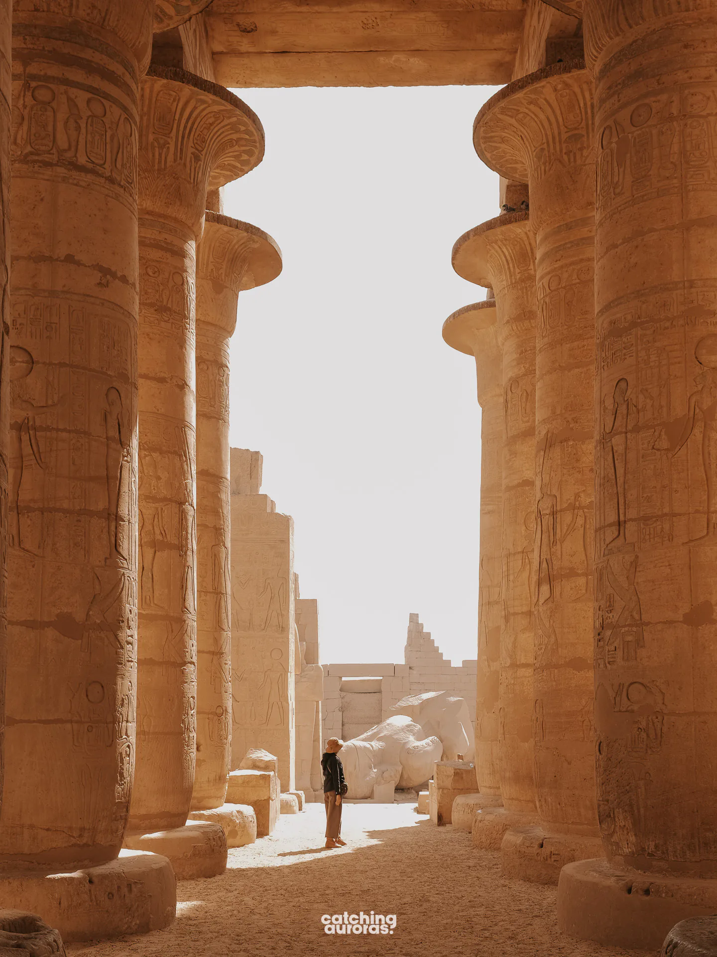 Ruined colonnade at the Ramesseum on the West Bank of Luxor, Egypt