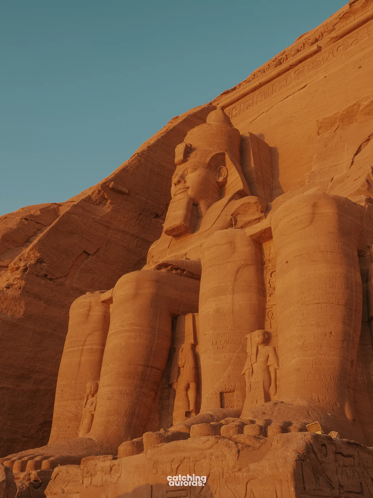Left-hand pair of colossi at the Great Temple, including the statue that fell in an ancient earthquake
