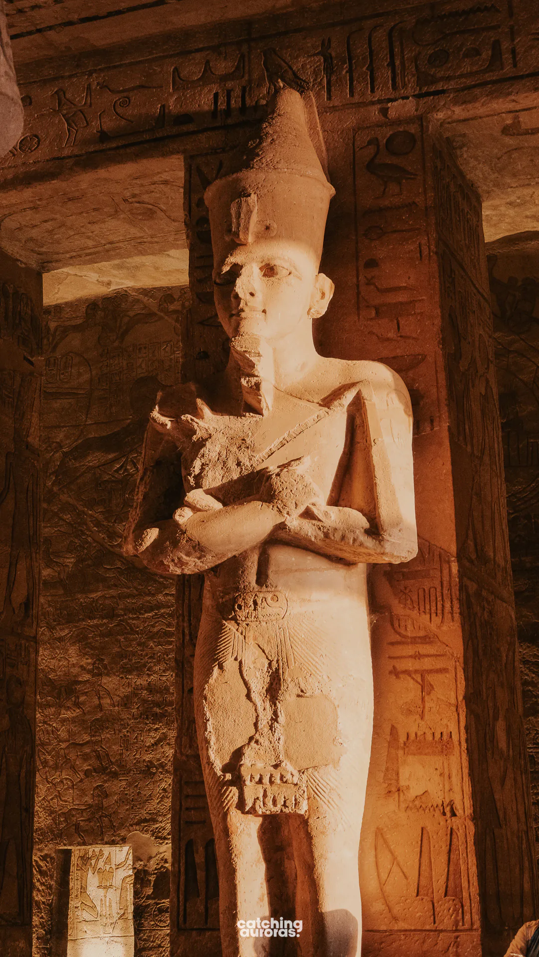 Morning sunlight reaching into the hall of the Great Temple at Abu Simbel