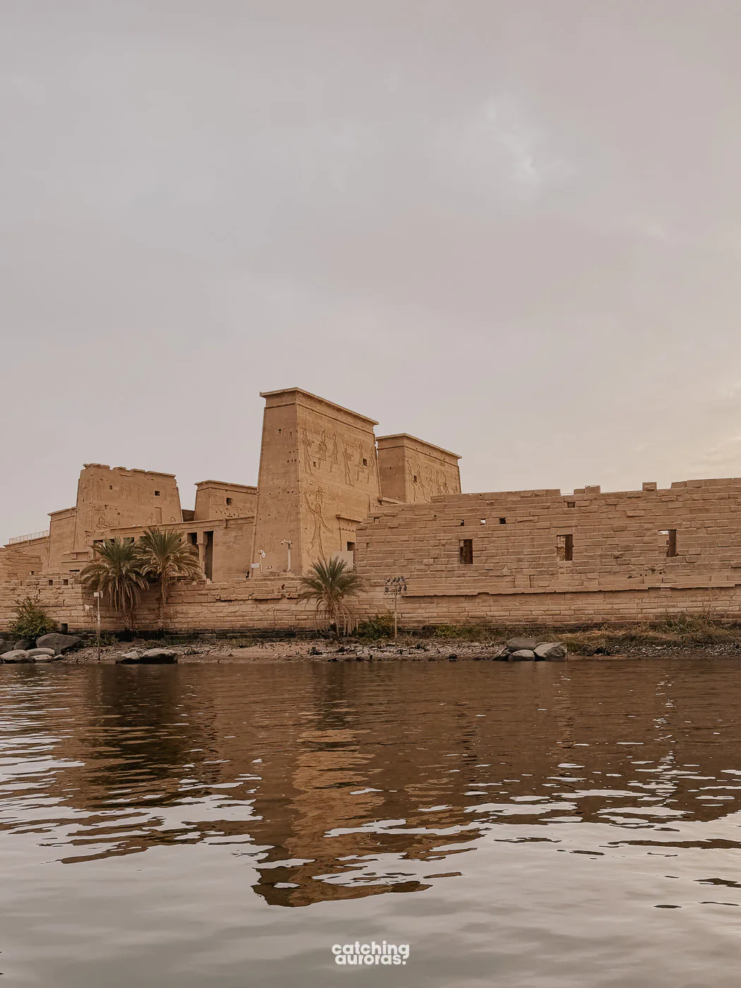 Temple of Isis at Philae on Agilkia Island, seen from the water, Aswan, Egypt.
