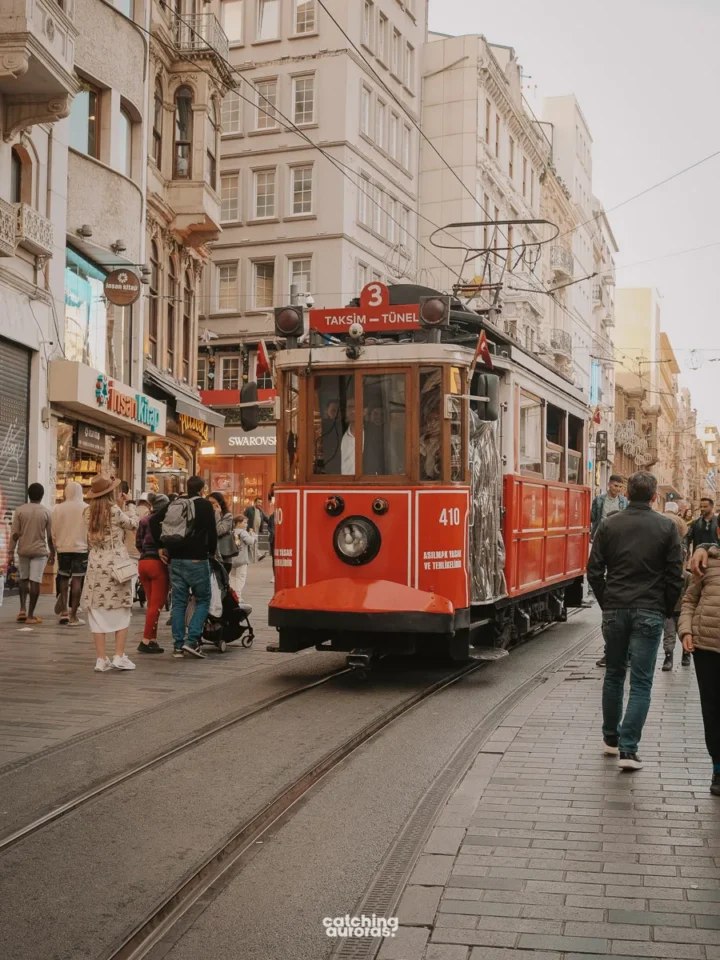 A photo of a red tram in Istanbul, Turkey
