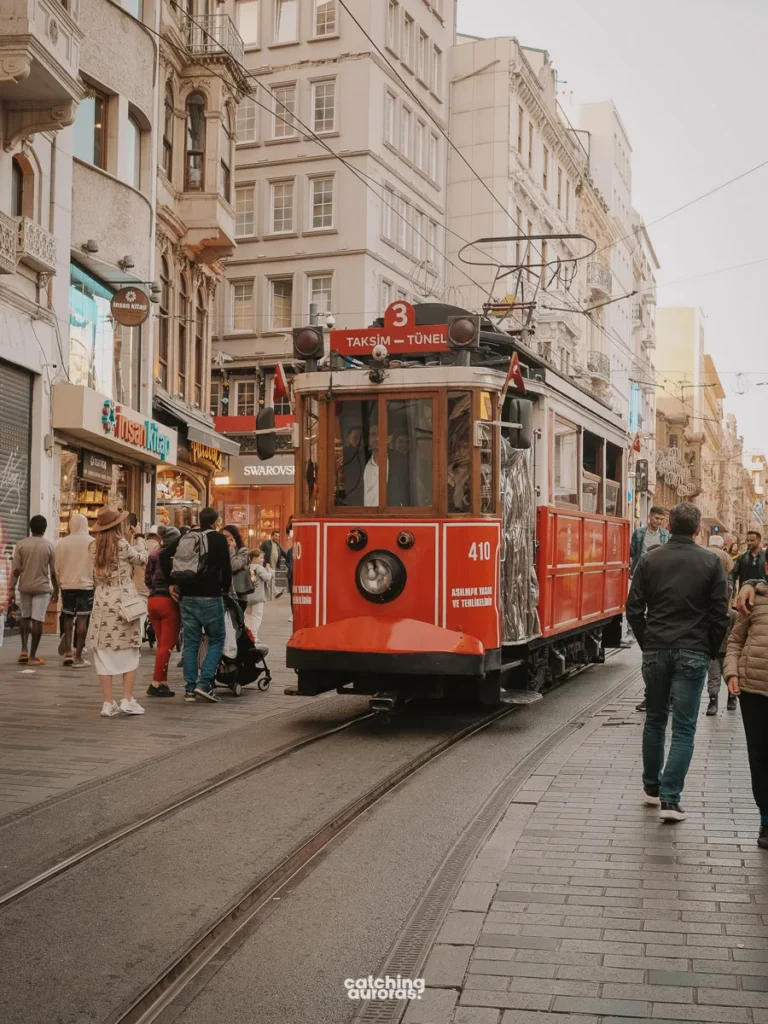 A photo of a red tram in Istanbul, Turkey
