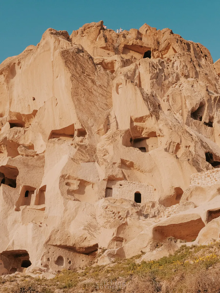A closeup of Uchisar Castle