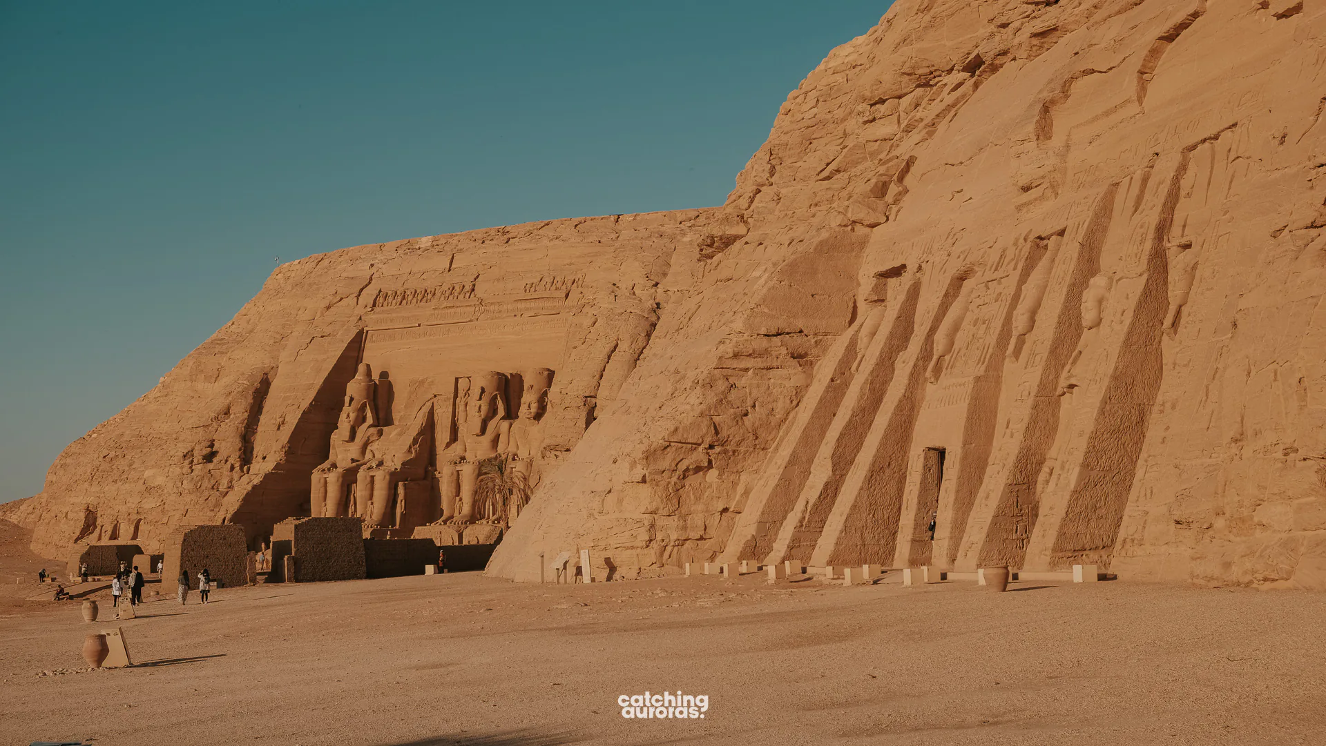 Wide view of the Great Temple of Ramesses II and the Small Temple of Nefertari at Abu Simbel