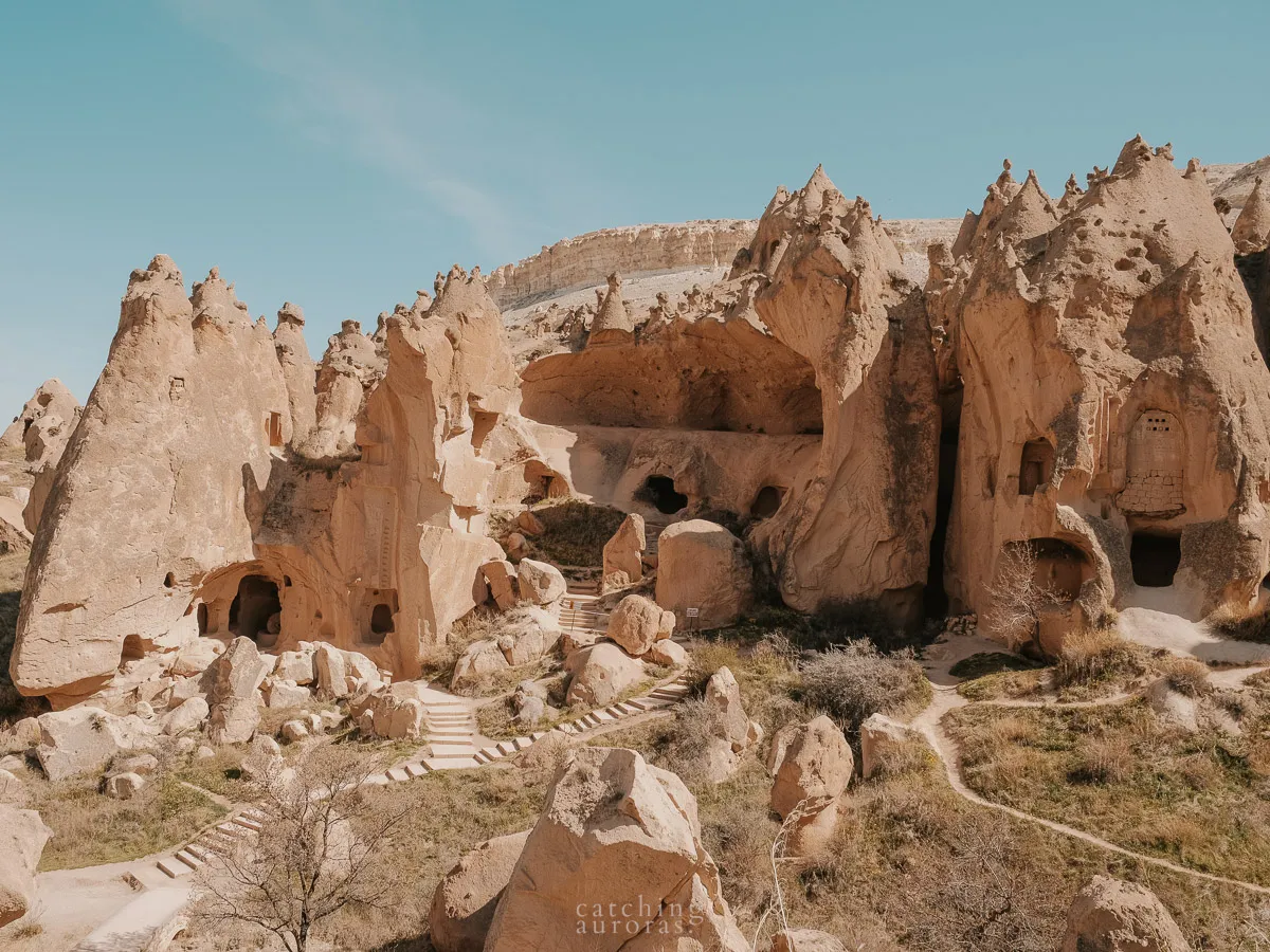 Cave settlements in Zelve Open Air Museum in this Cappadocia Guide